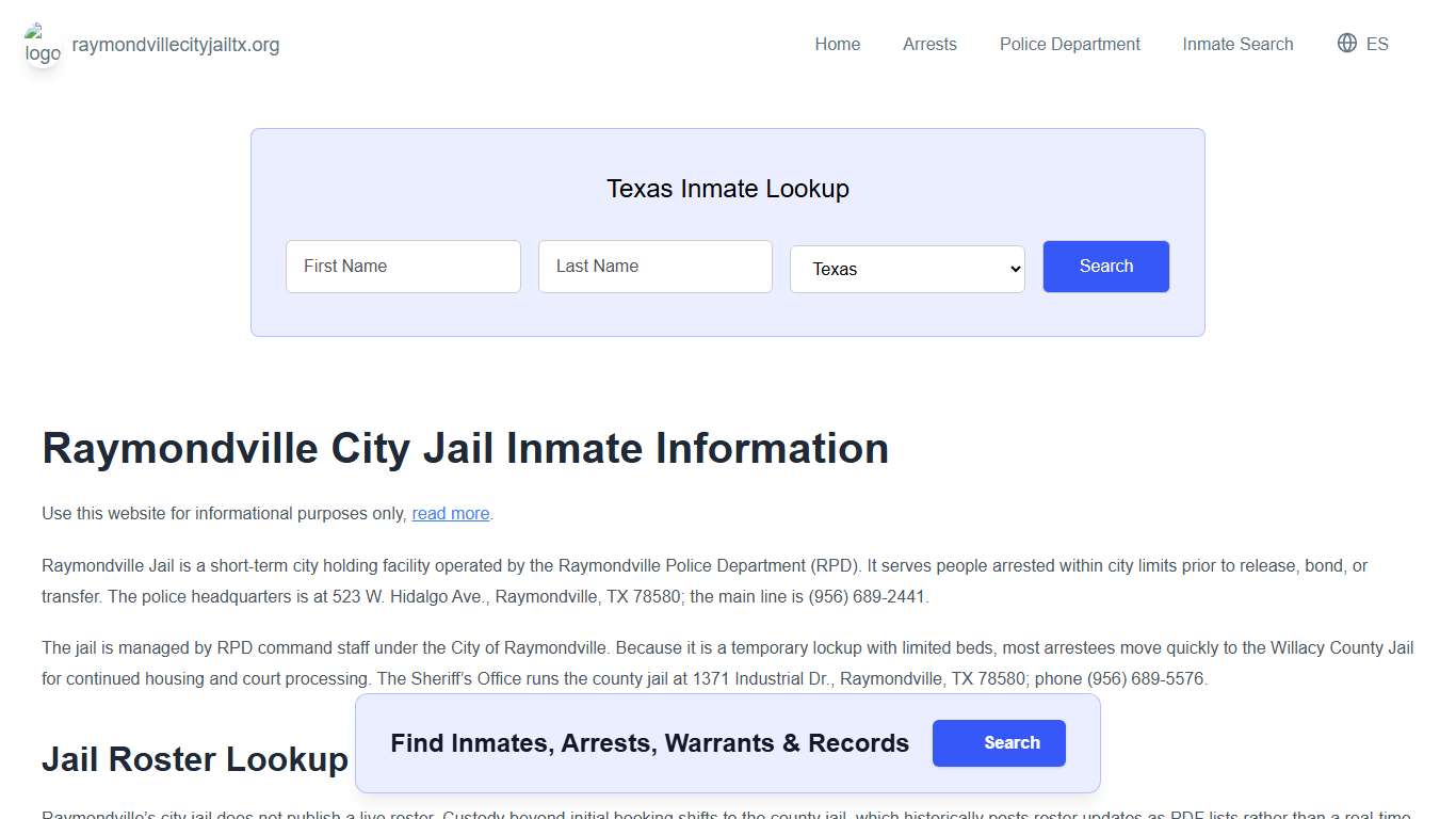 Raymondville Jail, TX Inmate Roster, Municipal Jail Info